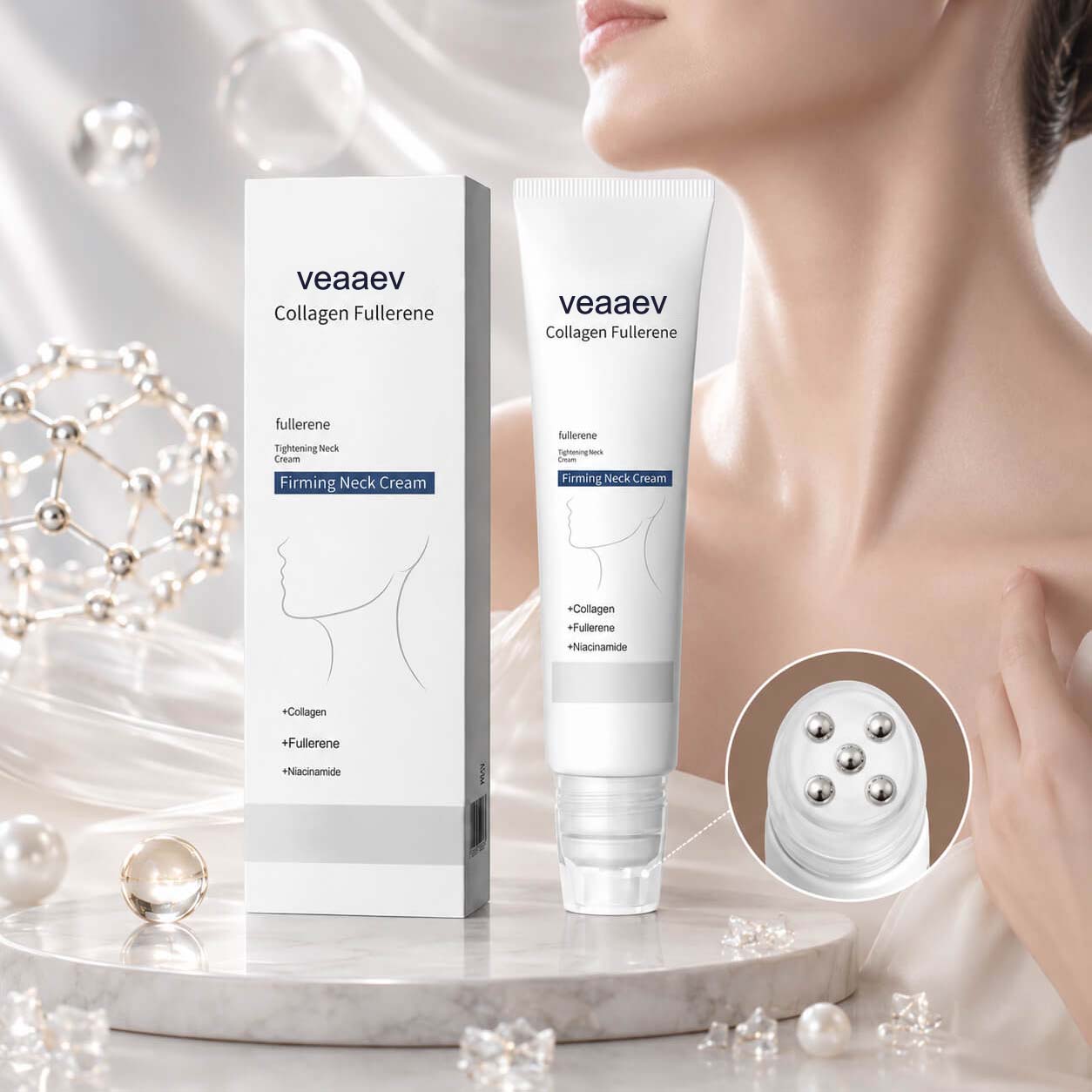 Roller Massage Neck Cream 🧴 Collagen & Hyaluronic Acid | Firms Neck, Reduces Wrinkles & Double Chin