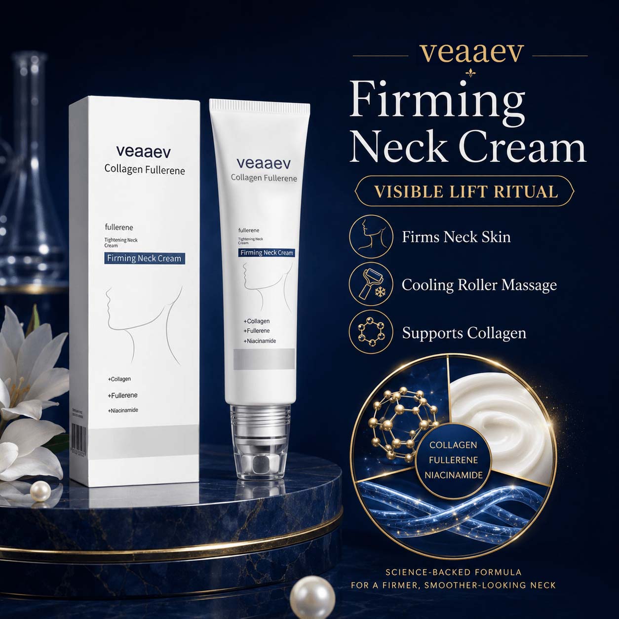 Roller Massage Neck Cream 🧴 Collagen & Hyaluronic Acid | Firms Neck, Reduces Wrinkles & Double Chin