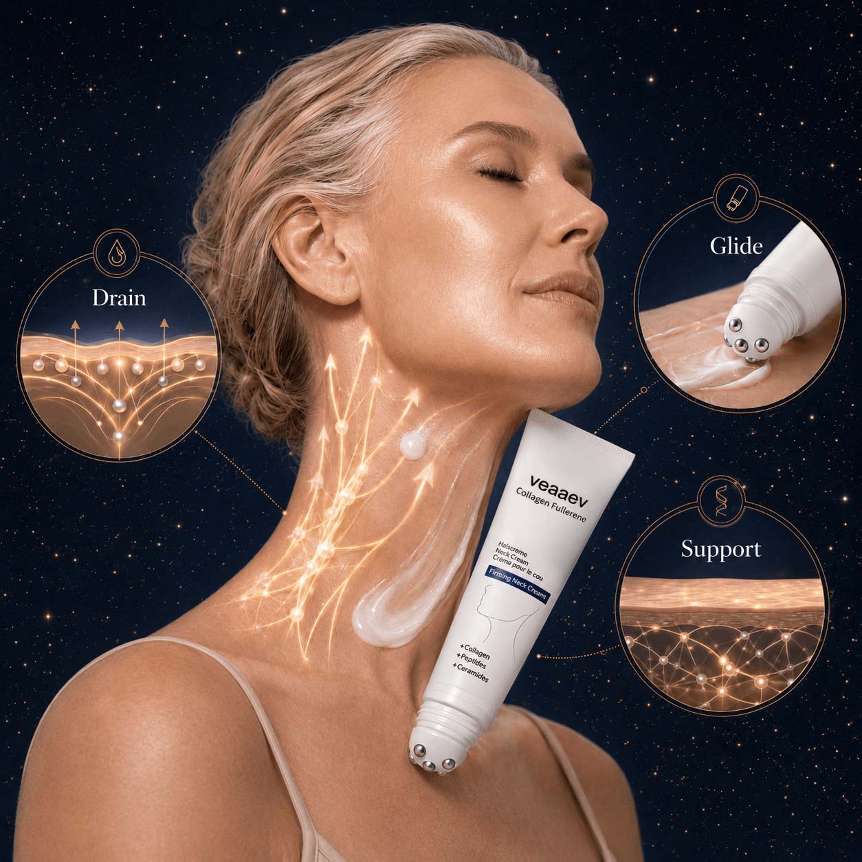 Roller Massage Neck Cream 🧴 Collagen & Hyaluronic Acid | Firms Neck, Reduces Wrinkles & Double Chin