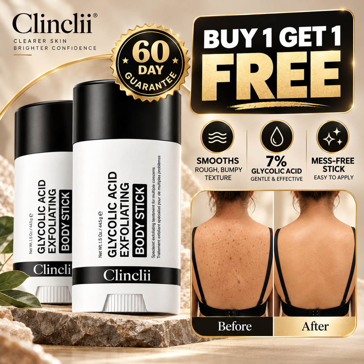 🔥 BUY 1 GET 1 FREE — Smooth & Even Glycolic Body Stick
