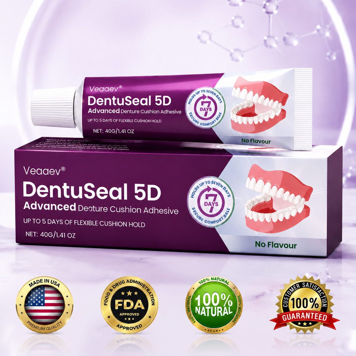 Veaaev® DentuSeal 5D Advanced Denture Cushion Adhesive 🦷 Up to 5 Days of Flexible Cushion Hold